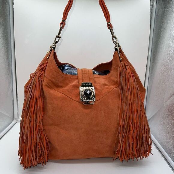 Celine RARE Dimitri Large Suede Satchel in Burnt Ochre - Picture 1 of 16
